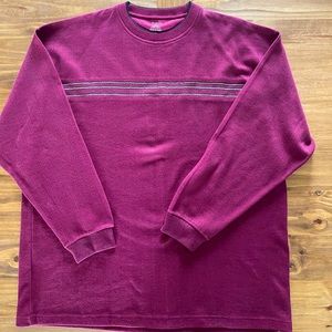 Gently worn long sleeve maroon shirt with black & white stripe. Sz. XXL
